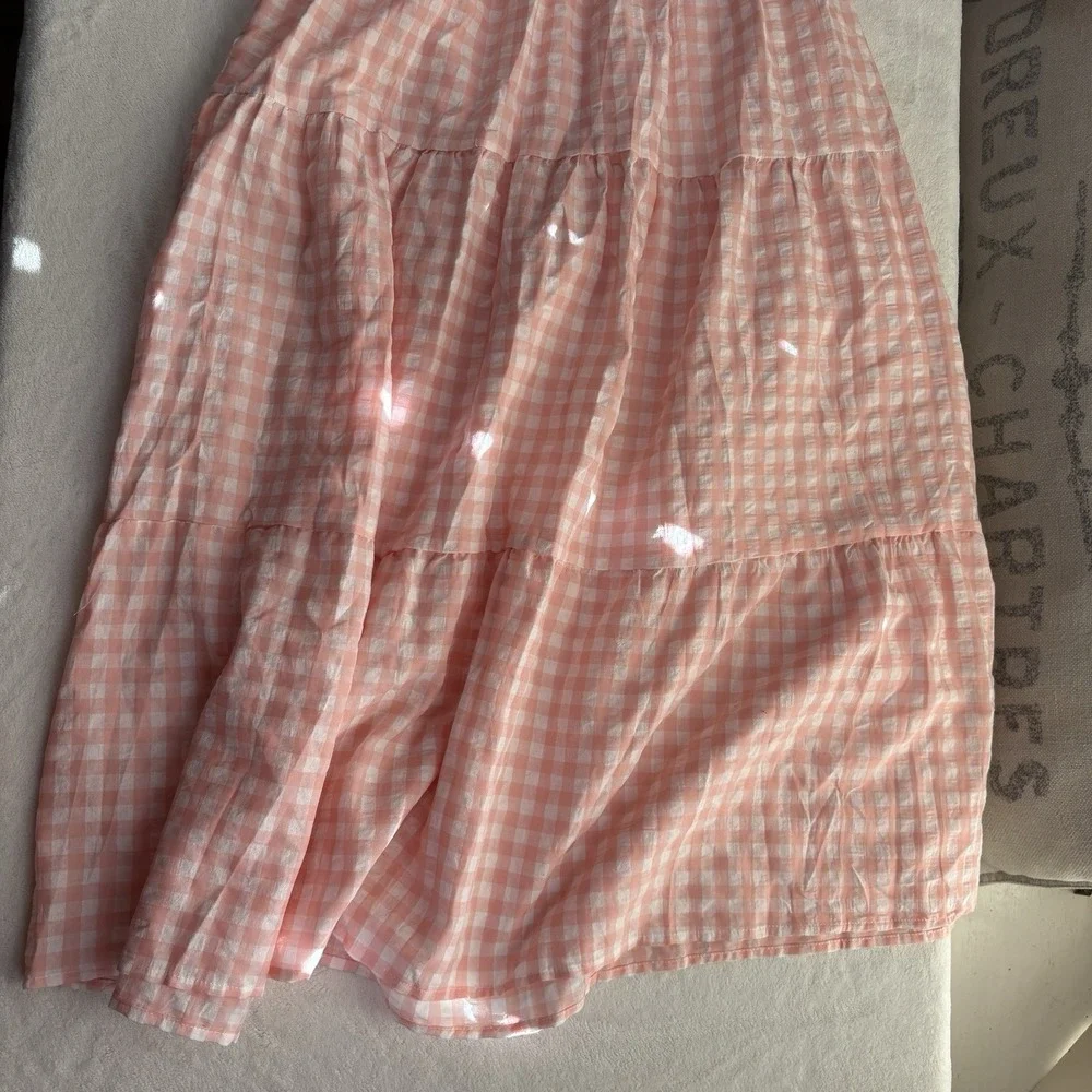 ZESICA Pink White Plaid Gingham Maxi Dress NWT Smocked Tiered Size L - Picture 10 of 12